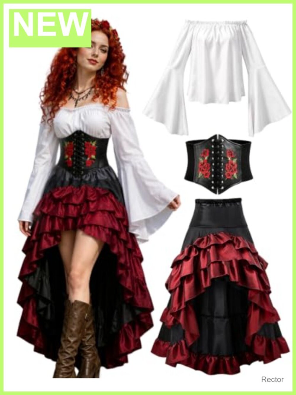 Pirate Costume Corset Skirt Blouse Renaissance Wench Women